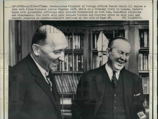 1966 Czech Foreign Min. Vaclav Davis & Canadian Lester Pearson - Historic Images