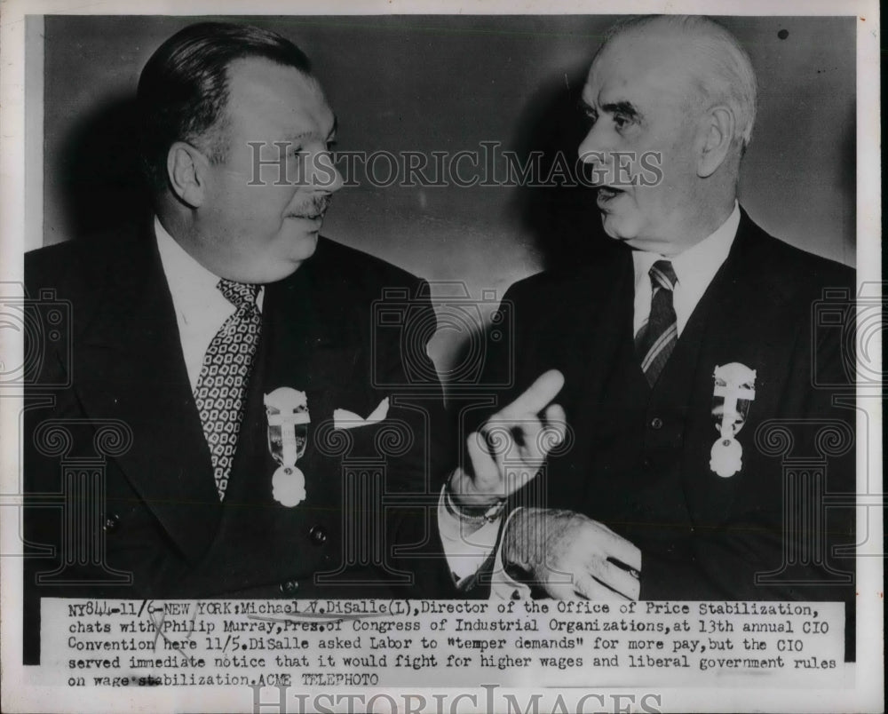 1951 Press Photo Michael V. DiSalle, Price Stabilization Director, Philip Murray - Historic Images