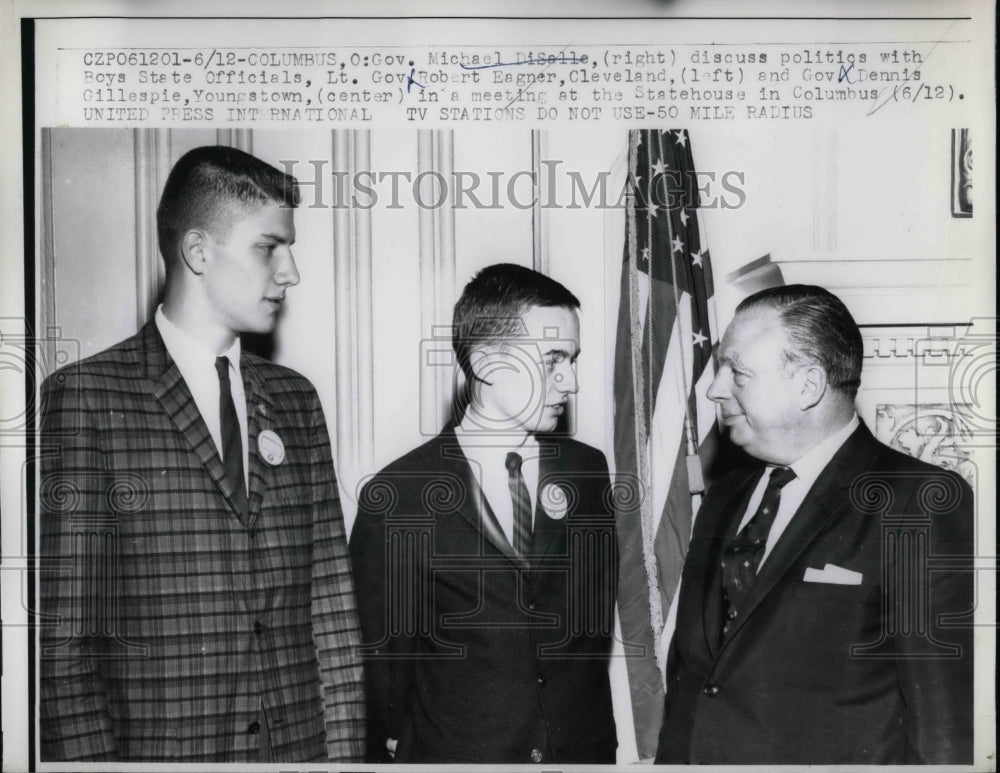 1961 Ohio Governor Michael DiSalle, Robert Eagner, Dennis Gillespie - Historic Images