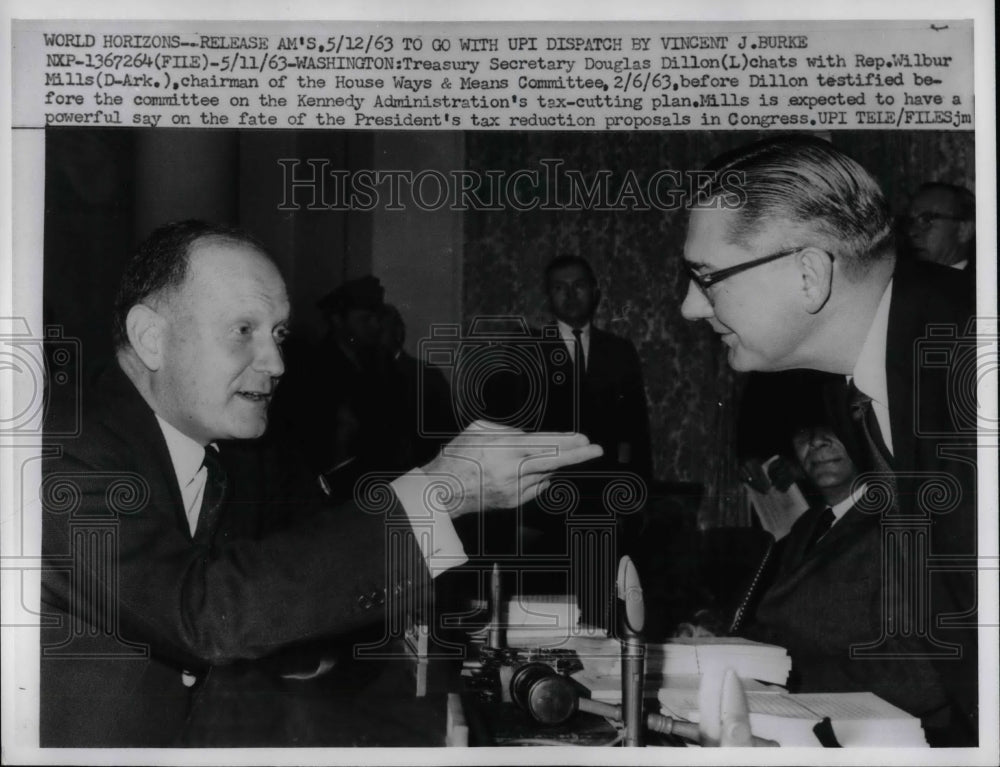 1962 Press Photo Tres. Sec. Douglas Dillon & Rep. Wilbur Mills of Ark. - Historic Images