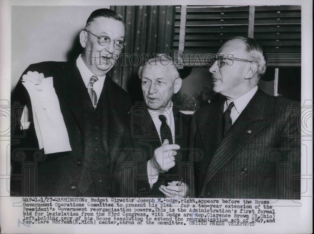 1953 Press Photo Joseph M. Dodge, Rep. Clarence Brown, Clare Hoffman - nea66899 - Historic Images
