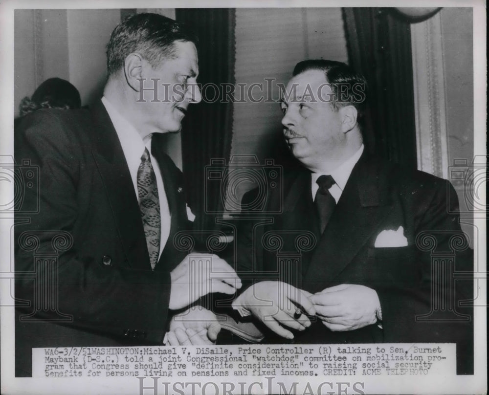 1951 Press Photo Price Controller . Michael DiSalle & Sen Burnet Maybank - Historic Images