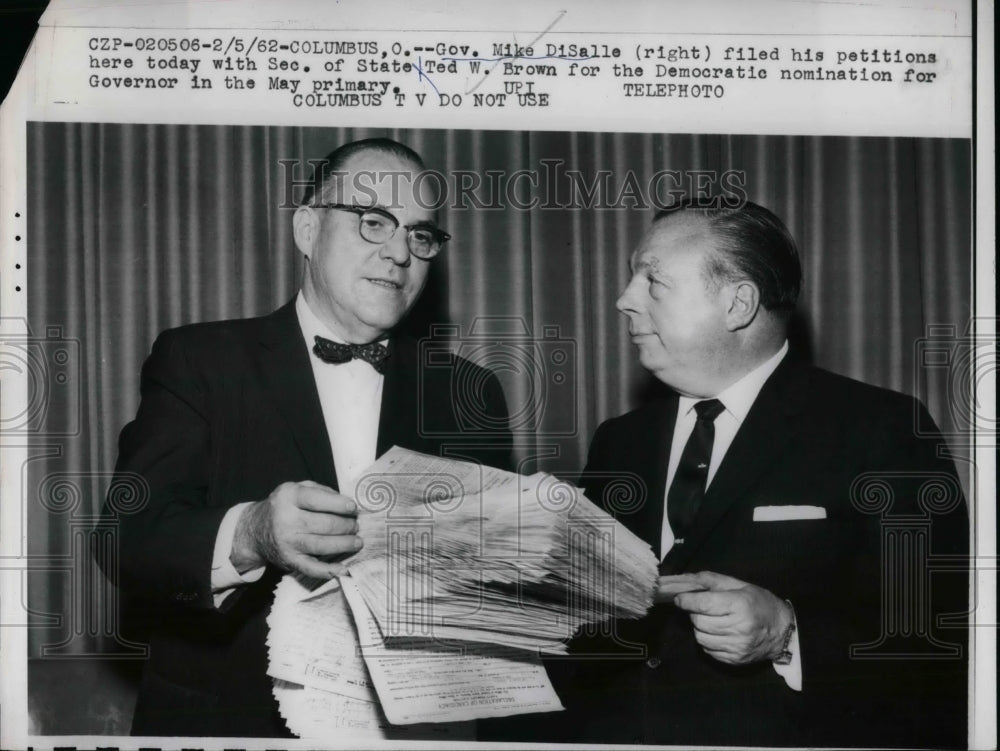 1962 Ohio Governor Mike DiSalle, Secretary of State Ted W. Brown - Historic Images
