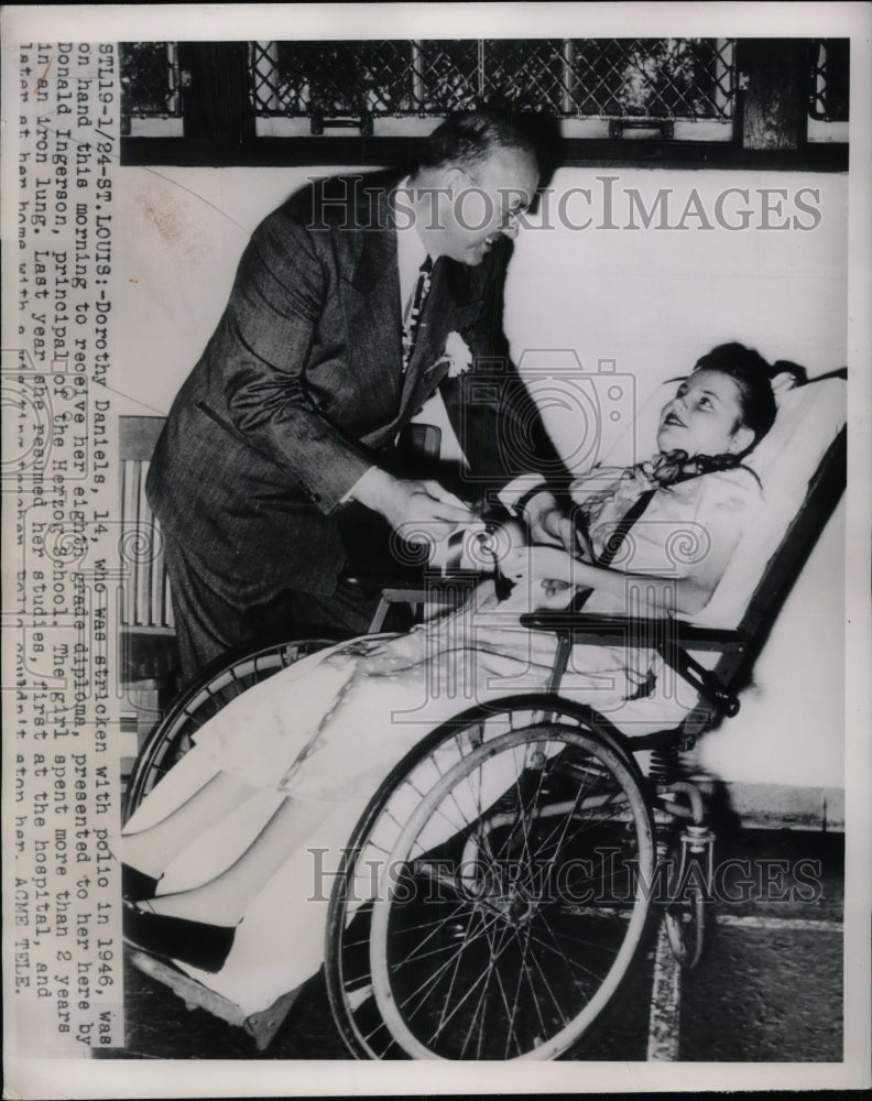 1950 Dorothy Daniels, 14, stricken with polio in 1946  - Historic Images