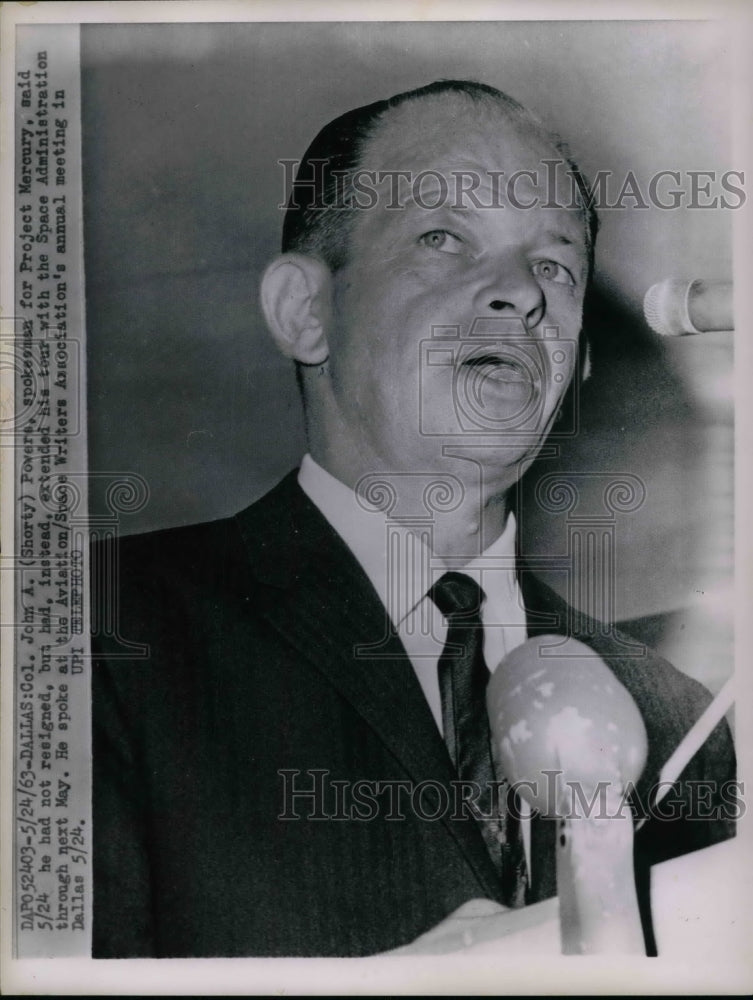 1963 Press Photo Col. John A. (Shorty) Powers, Project Mercury - nea67247 - Historic Images