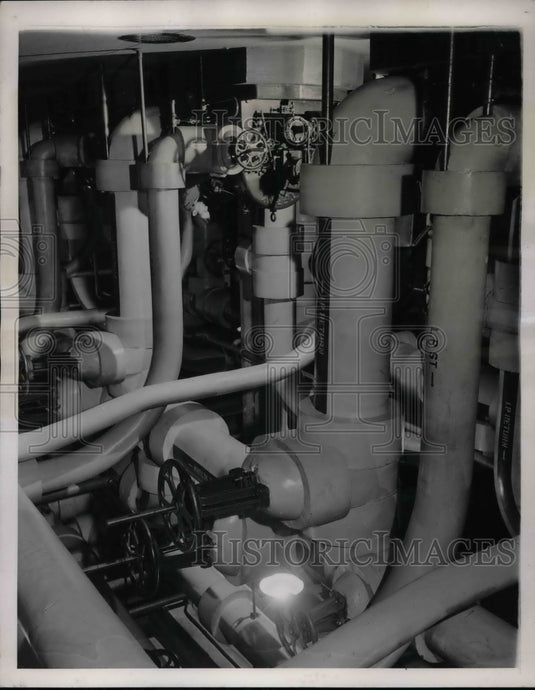 1940 Steam supply room at terminal for train coaches  - Historic Images