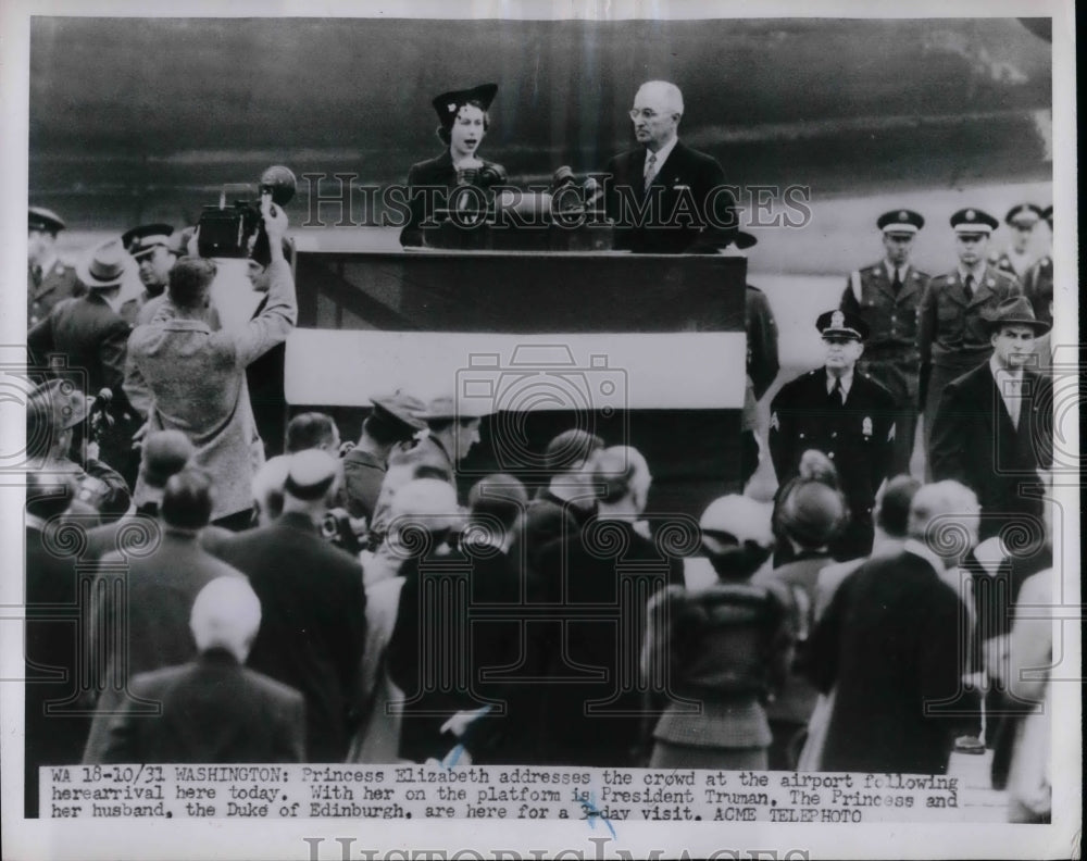 1951 Press Photo Princess Elizabeth &amp; President Truman in D.C. - Historic Images