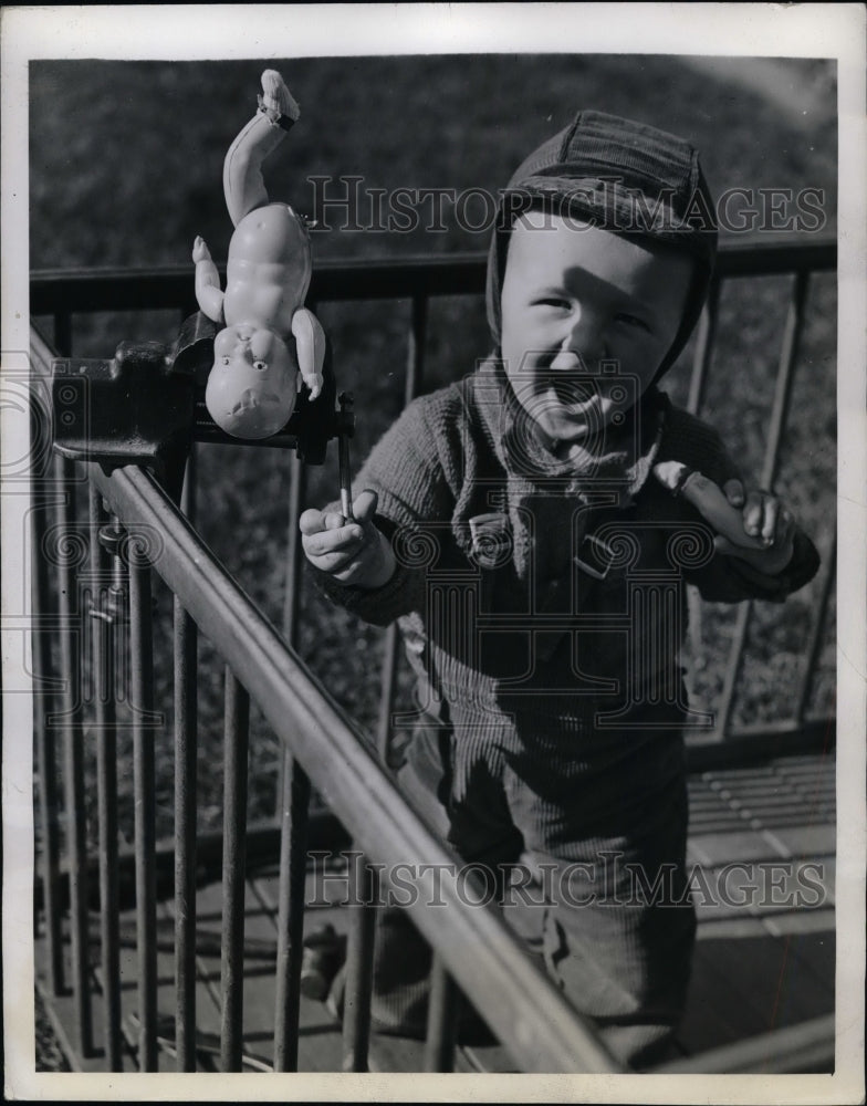 1941 Baby Carl Thusgaard Jr Plays Outside In New York City NY - Historic Images