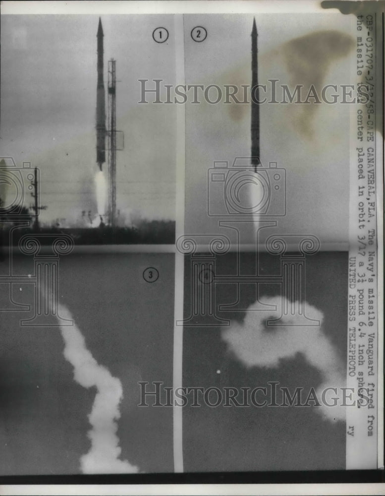 1958 Press Photo Navy Missile Vanguard Launches At Cape Canaveral Florida Site - Historic Images