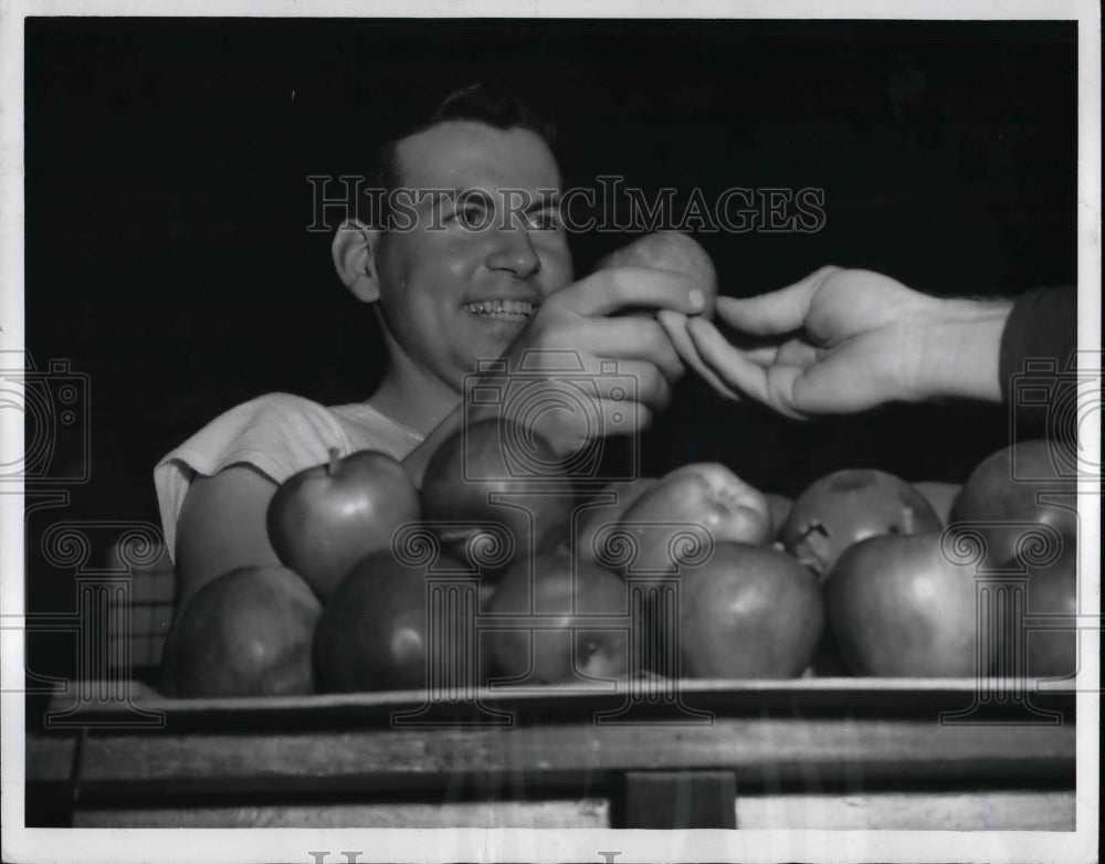 1943 Walter J. Plants Aviation Cadet Polishing Apples At Field - Historic Images