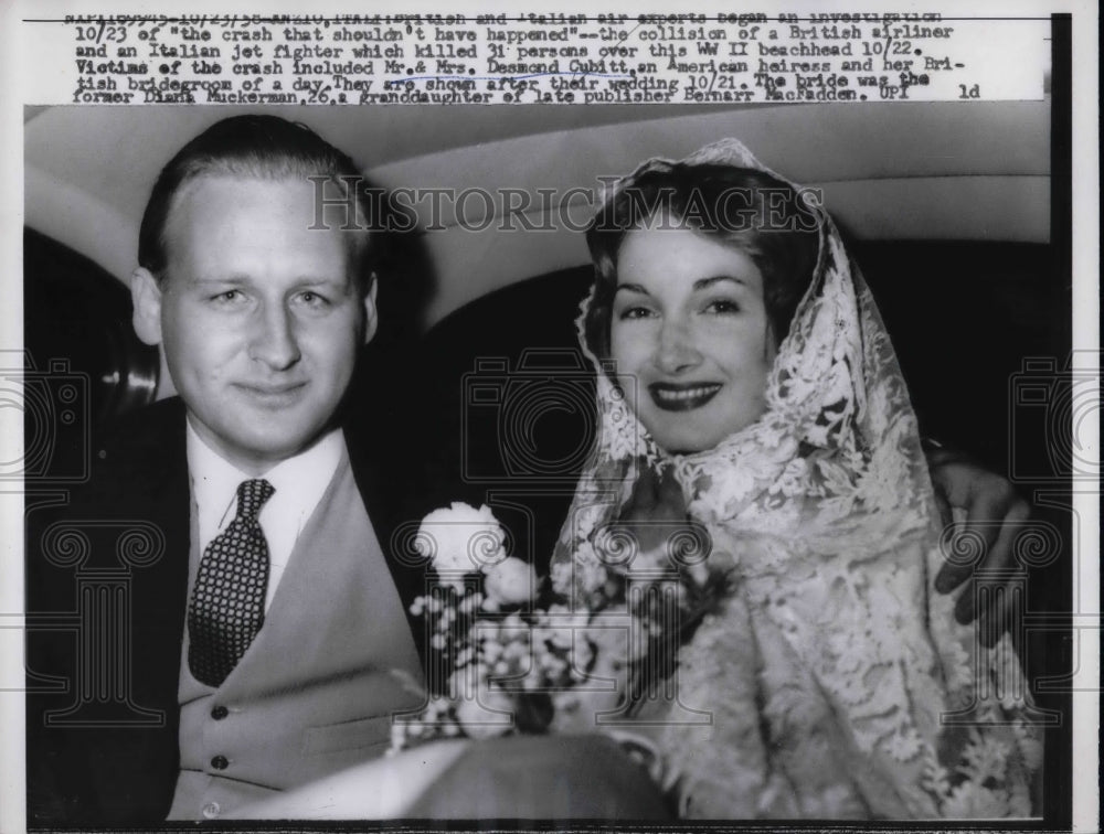 1938 Press Photo Mr. &amp; Mrs. Desmond Cubitt An American Heiress With Bride - Historic Images