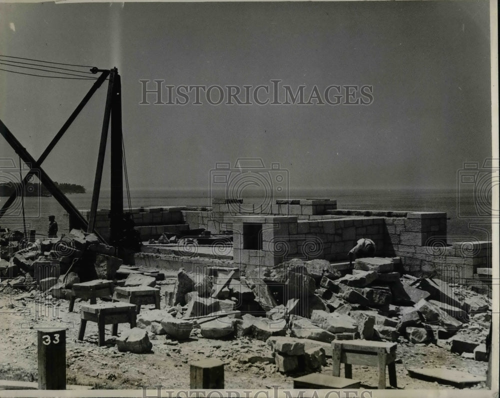 1934 Press Photo Construction of Monument to the Rush-Bagot Treaty, Fort Niagara - Historic Images