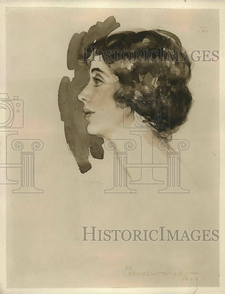 1929 Press Photo Mrs Cornelius Hicks in portrait by husband - nea67964 - Historic Images