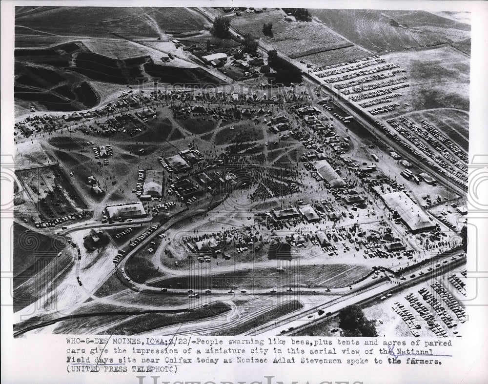 1956 Press Photo Aerial view of Des moines, Iowa, Natl Plowing match - nea68093 - Historic Images