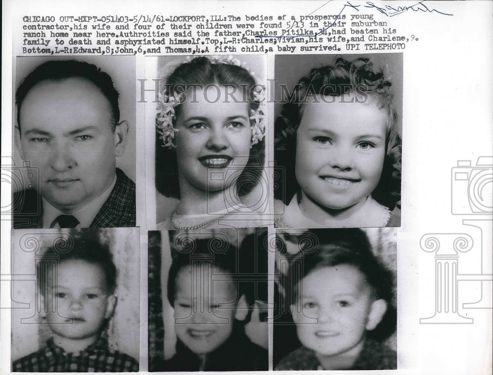 1961 Mr & Mrs Charles Pitilka & children, murder victims in Ill. - Historic Images