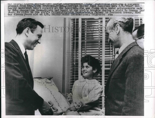 1952 Greek girl C Papacotsis, Rep. John Brademan,after her surgery - Historic Images