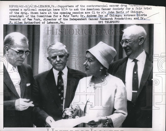 1958 Supporters of Cancer drug John Davis Dr. Andrew Ivy Dr. F. Alle - Historic Images