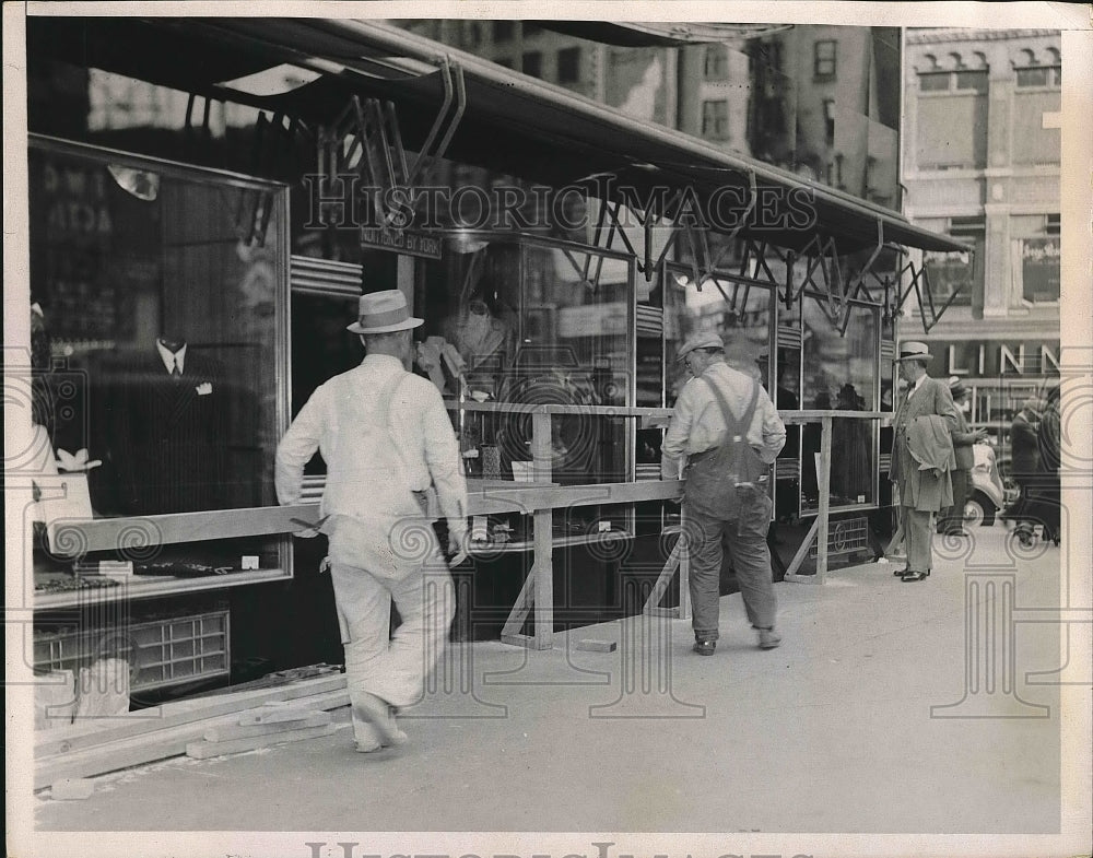 1936 Press Photo Broadway Stores Board Up Against Election Demonstration - Historic Images