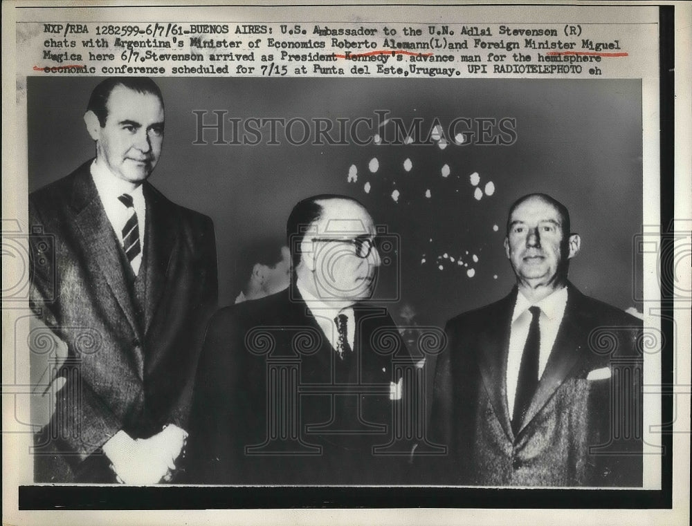 1961 U.S. Ambassador Aldai Stevenson,Roberto Alemann,Miguel Mugica - Historic Images