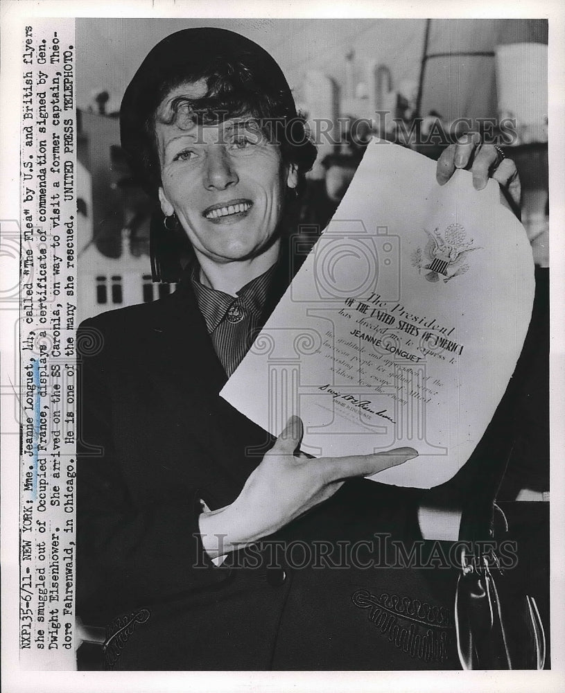 1952 Mme. Jeanne Longuet with certificate of commendation - Historic Images