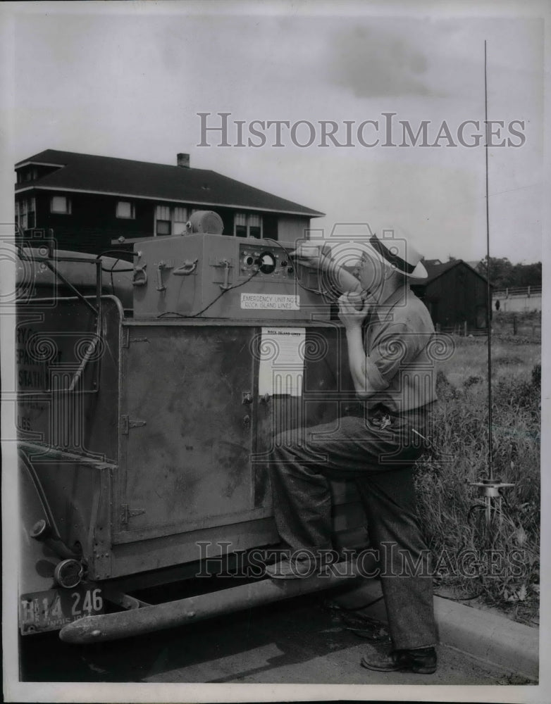 1944 Phone maint. Charles Adams &amp; new police radio  - Historic Images
