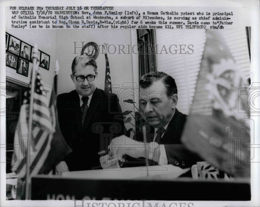 1970 Rev. John Paul Hanley& Wis. Rep Glenn Davis  - Historic Images