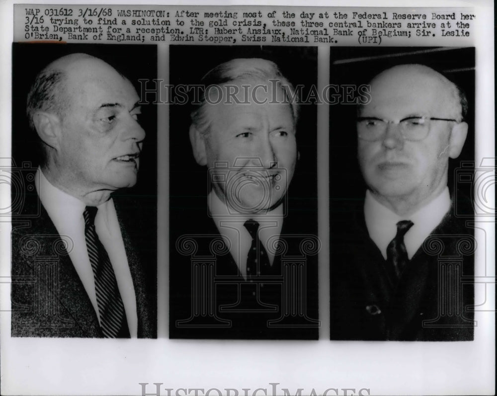 1968 Press Photo Bankers H Anisaux, Sir L. O&#39;Brien &amp; E Stopper - nea69647-Historic Images