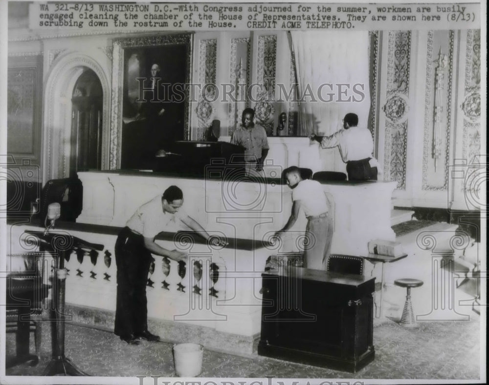 1946 Workmen clean the House of Reps. chamber in D.C.  - Historic Images