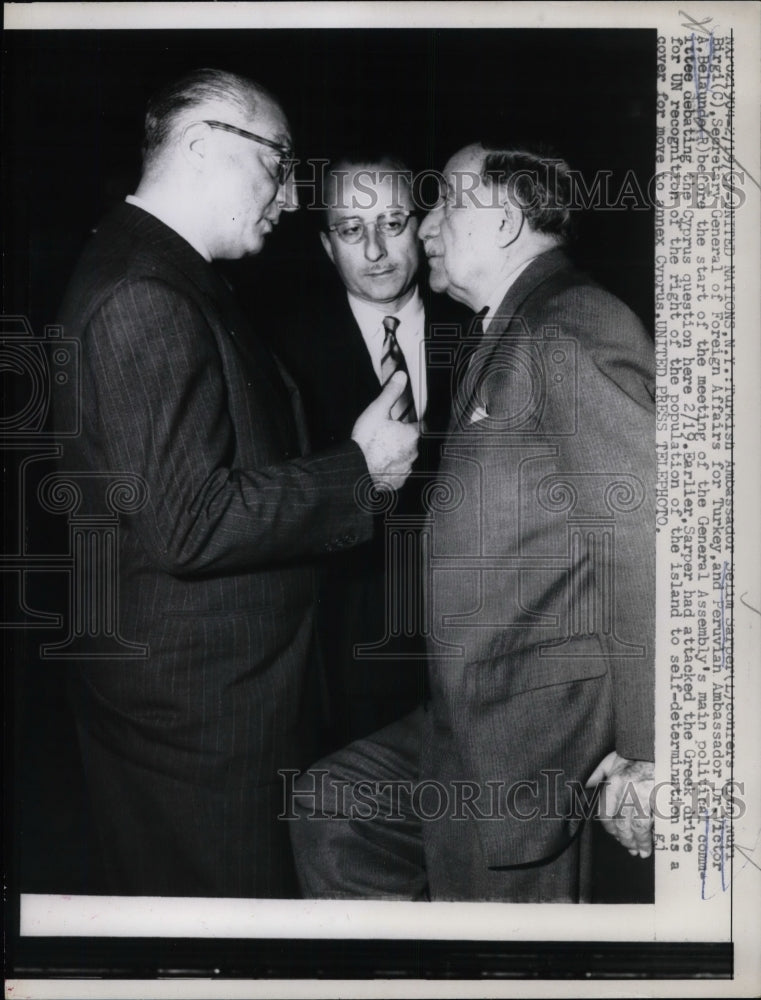 1957 Press Photo Turkish Ambassador Sarrper Secretary -General of Foreign Affair - Historic Images