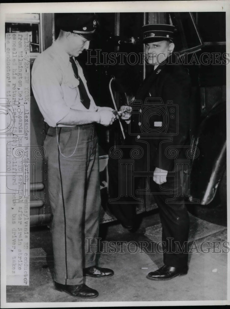 1946 Alex wavinevich &amp; conductor for Del train in NYC  - Historic Images