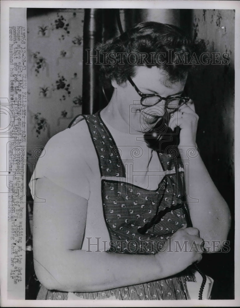 1951 Glens Falls, NY Mrs JJ Swift hears USAF husband released - Historic Images