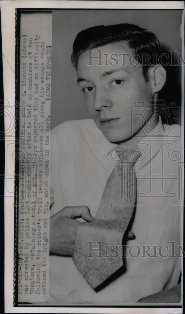 1951 Press Photo St Louis, Mo. Edwin C. Simonin arre4sted for theft - nea69689 - Historic Images
