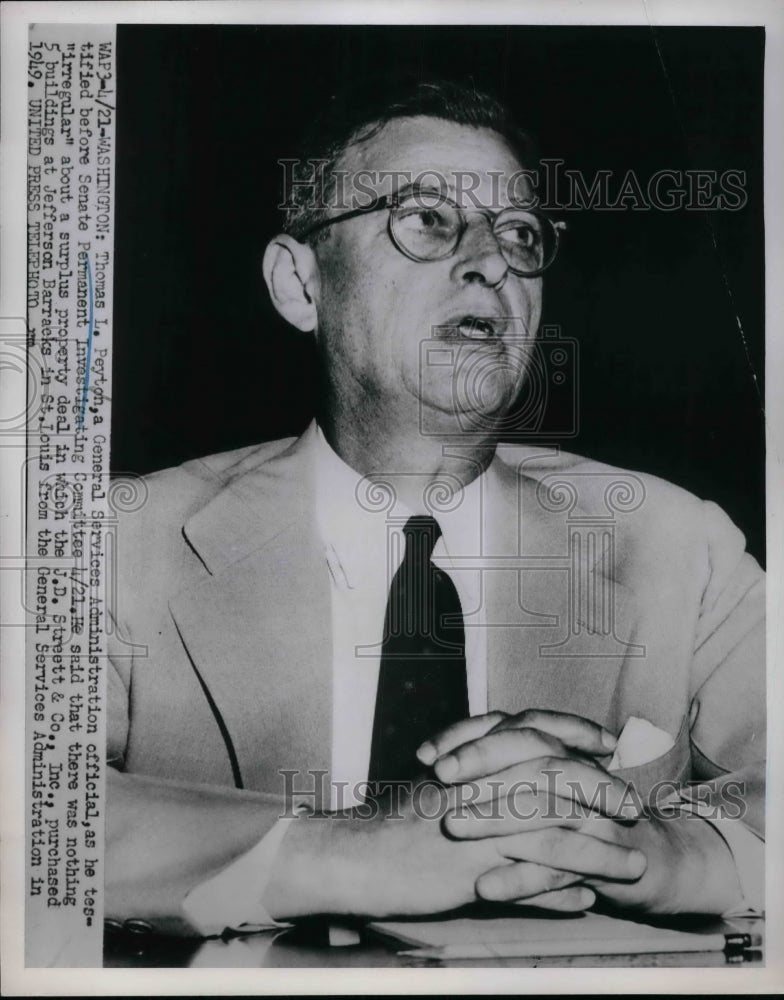 1952 Press Photo Thomas L.Peyton, Gen Services Admin at Senate comm. - nea69906 - Historic Images
