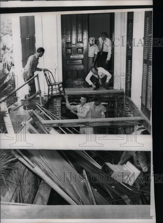 1961 Wooden porch at Red Cross Headquarters collapsed  - Historic Images