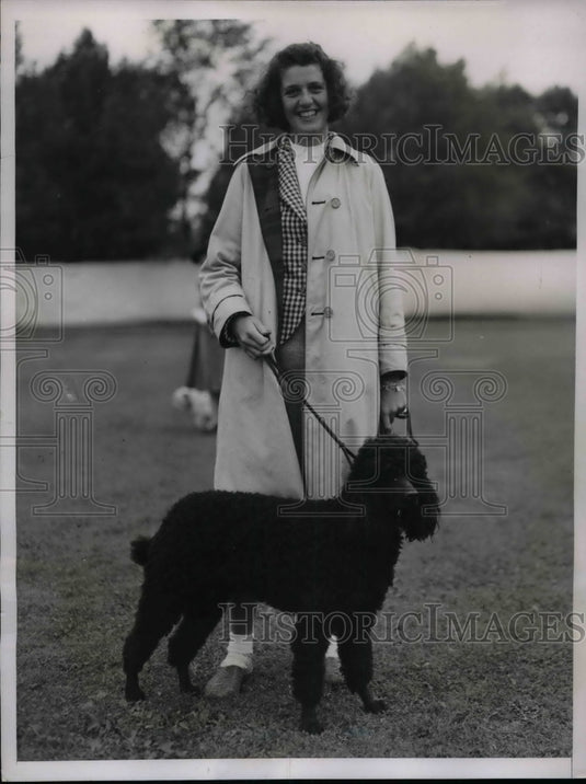 1938 Press Photo Miss Nancy Jones with French Poodle Pillicock Joie De Vivre - Historic Images