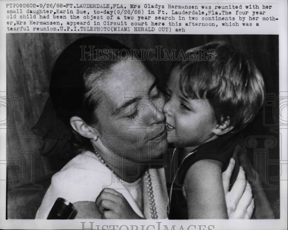 1968 Gladys Hermansen reunited w/ her daughter Karin Sue in Ft. - Historic Images