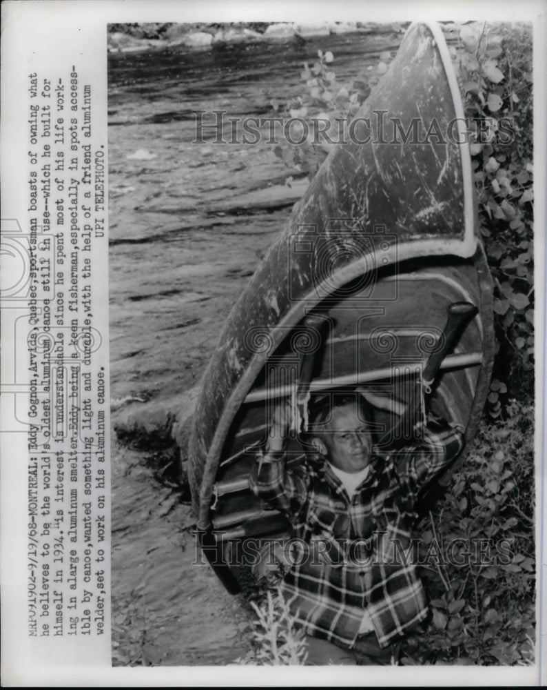 1968 Montreal, Canada, Eddy Gognon &amp; his canoe from 1934  - Historic Images
