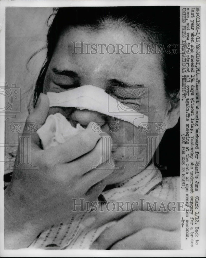 1968 Press Photo June Clark, Sneezes Every Ten Seconds - nea70298 - Historic Images