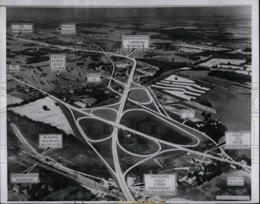 1950 Diagram of the Pennsylvania Turnpike Eastern Extension - Historic Images