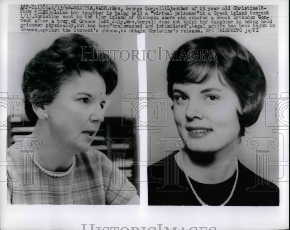 1968 Press Photo Mrs. George Coryell Christine Daughter Virtual Prisoner - Historic Images