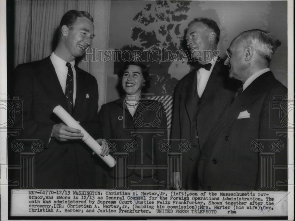 1954 Press Photo Christian Herter Sworn in as General Counsel in Washington-Historic Images