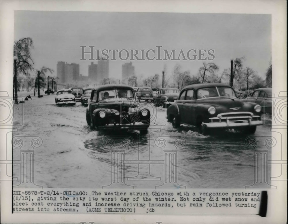 1950 Press Photo Chicago, Ill. hazardous driving from flooding - nea70546 - Historic Images
