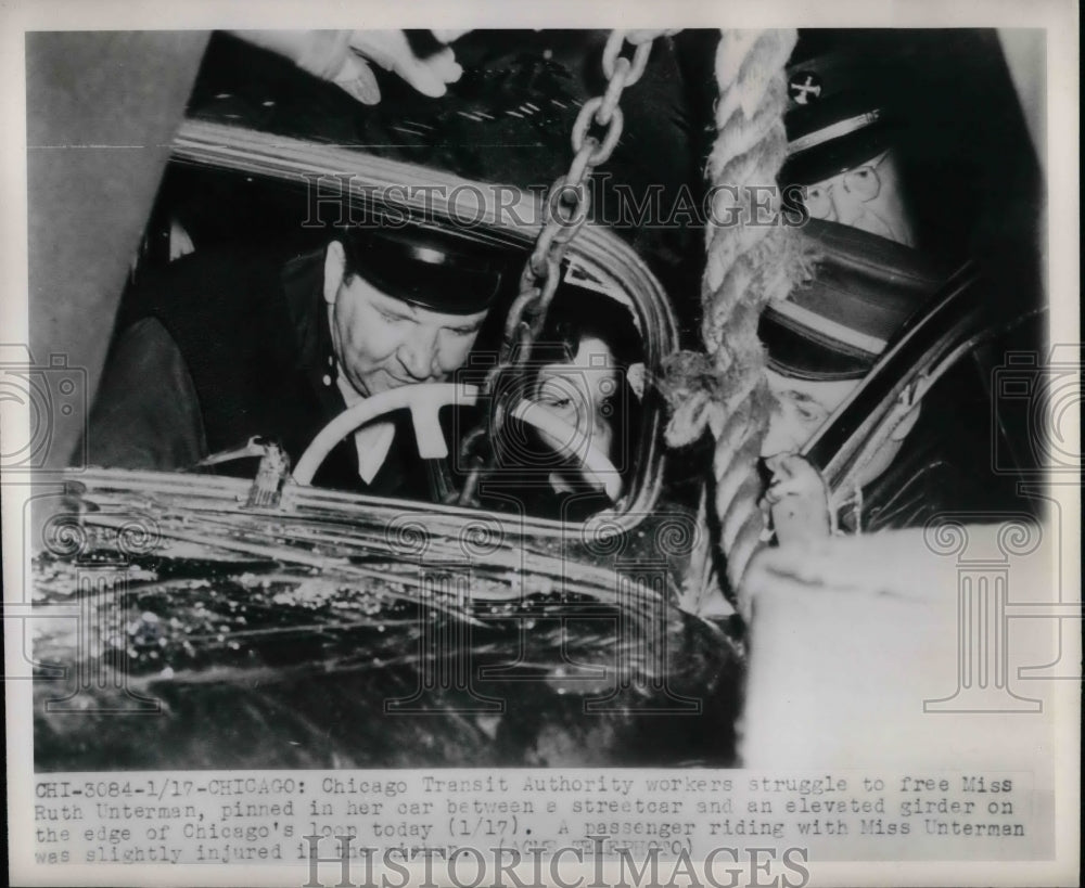 1949 Ruth Unterman Pinned in Car Between Streetcar and Girder - Historic Images