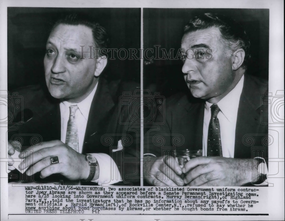 1956 Press Photo Murray Berman and Harold Hyman refuse testifmony Joey Abrams - Historic Images