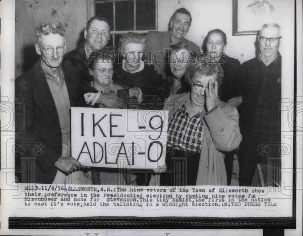 1956 Press Photo Nine voters of Ellsworth cast ballot for President - nea70701 - Historic Images