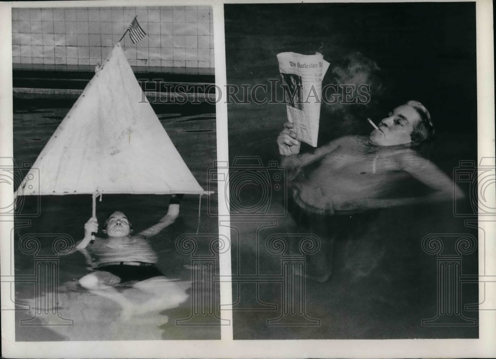 1943 William Claybrook,float and read newspaper and got to sleep. - Historic Images