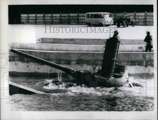 1969 A French tank rising out of the water  - Historic Images