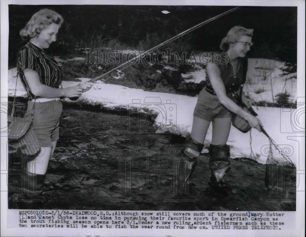 1956 Marry Rotter and Janet Chyba fishing  - Historic Images