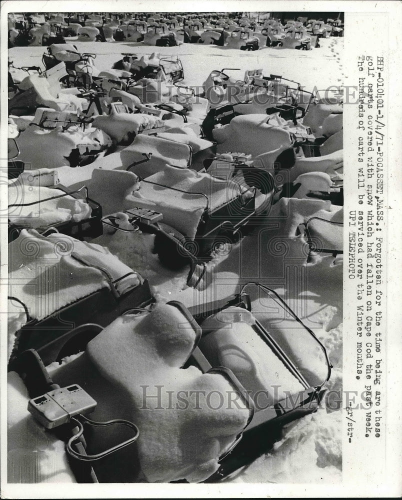 1971 Golf Carts Covered in Snow at Cape Cod  - Historic Images