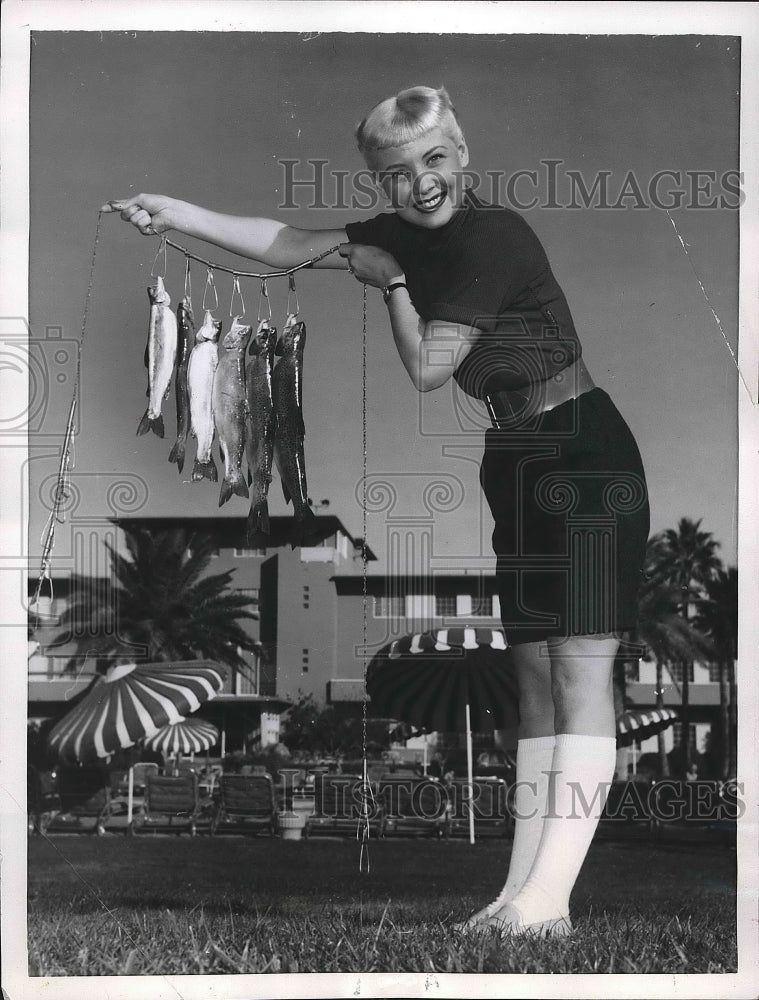 1955 Joan Barton of LA Holds Fish She Caught from Colorado River - Historic Images